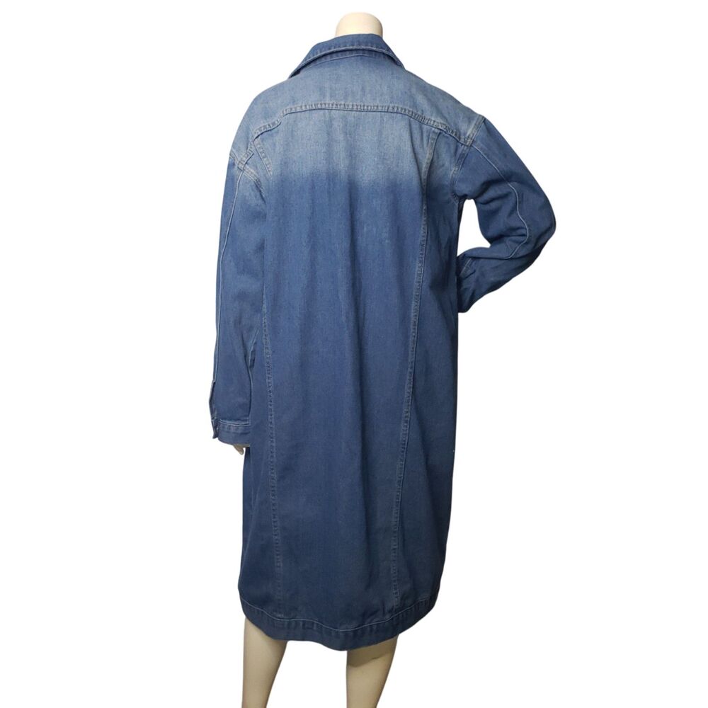 Classic Jean Jacket Oversized Denim Trench Coat Womens Size XL - Picture 2 of 4